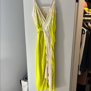 Yellow Asymmetrical Ruffled Midi Sundress
